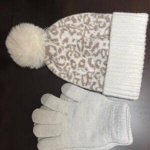 White and Tan Winter Gloves and Mittens Set